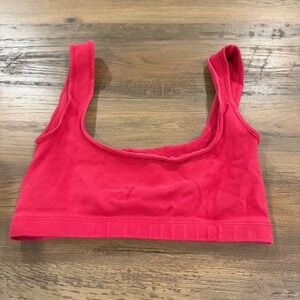 Zara Cropped Tank Top Womens M-L Pink‎ Square Neck Wide Strap Stretch Basic